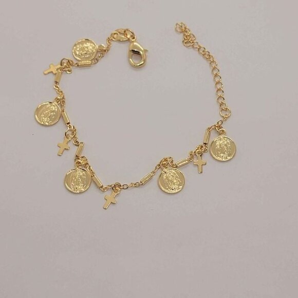 Jewelry - Last One Brand New Brazilian 18kGold Filled Virgen De Guadalupe W/Cross Bracelet